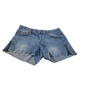 Gap 1969 Oceanside Denim Shorts Womens 31 12 Medium Wash Raw Hem Side Zip 832024